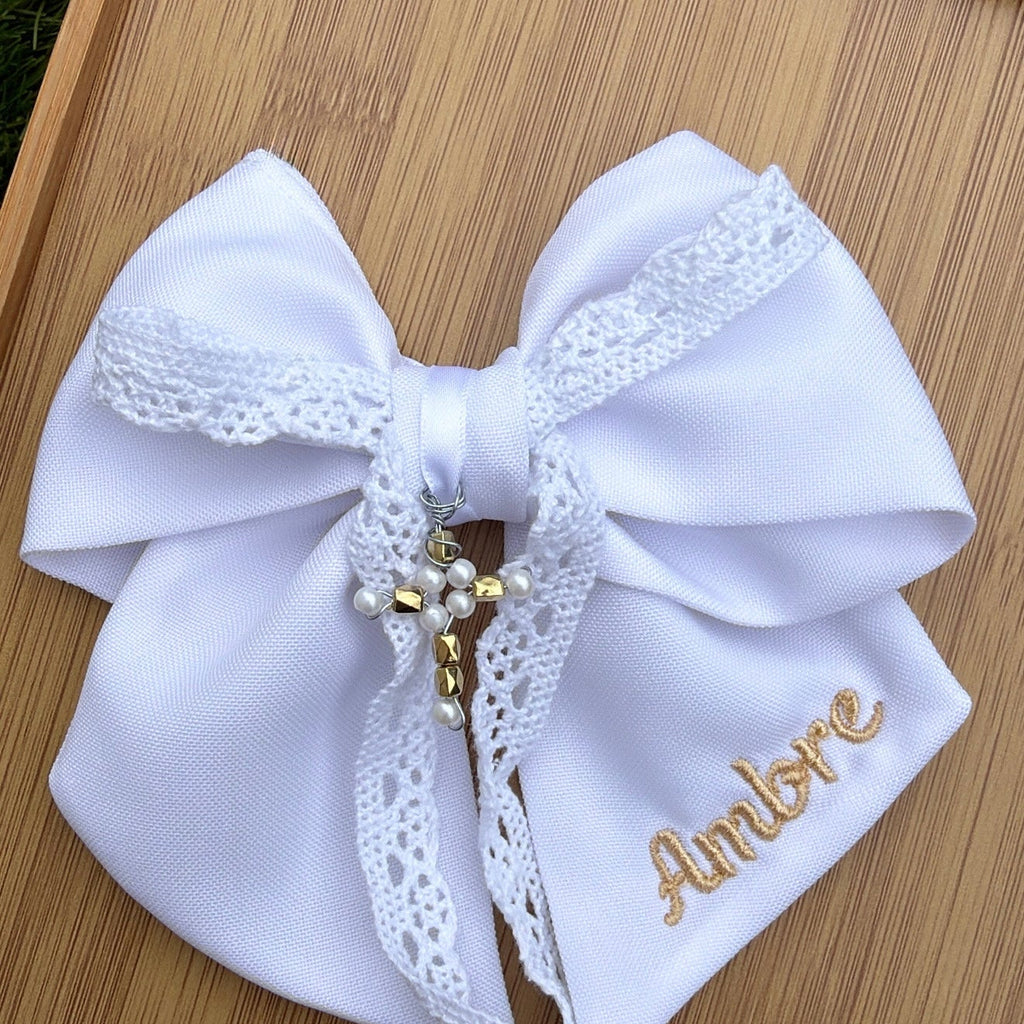 Barrette à cheveux croix perlé blanc & dorée