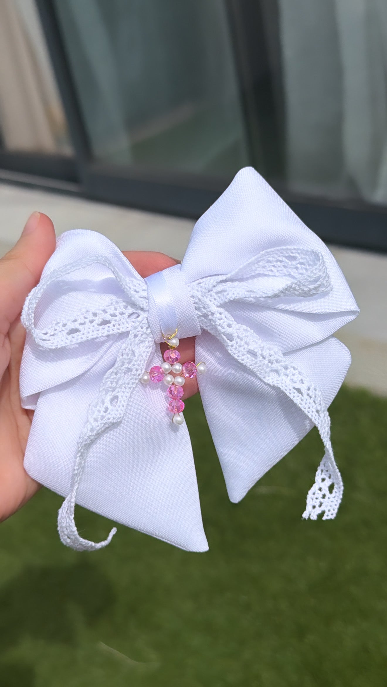 Barrette à cheveux croix perlé Rose