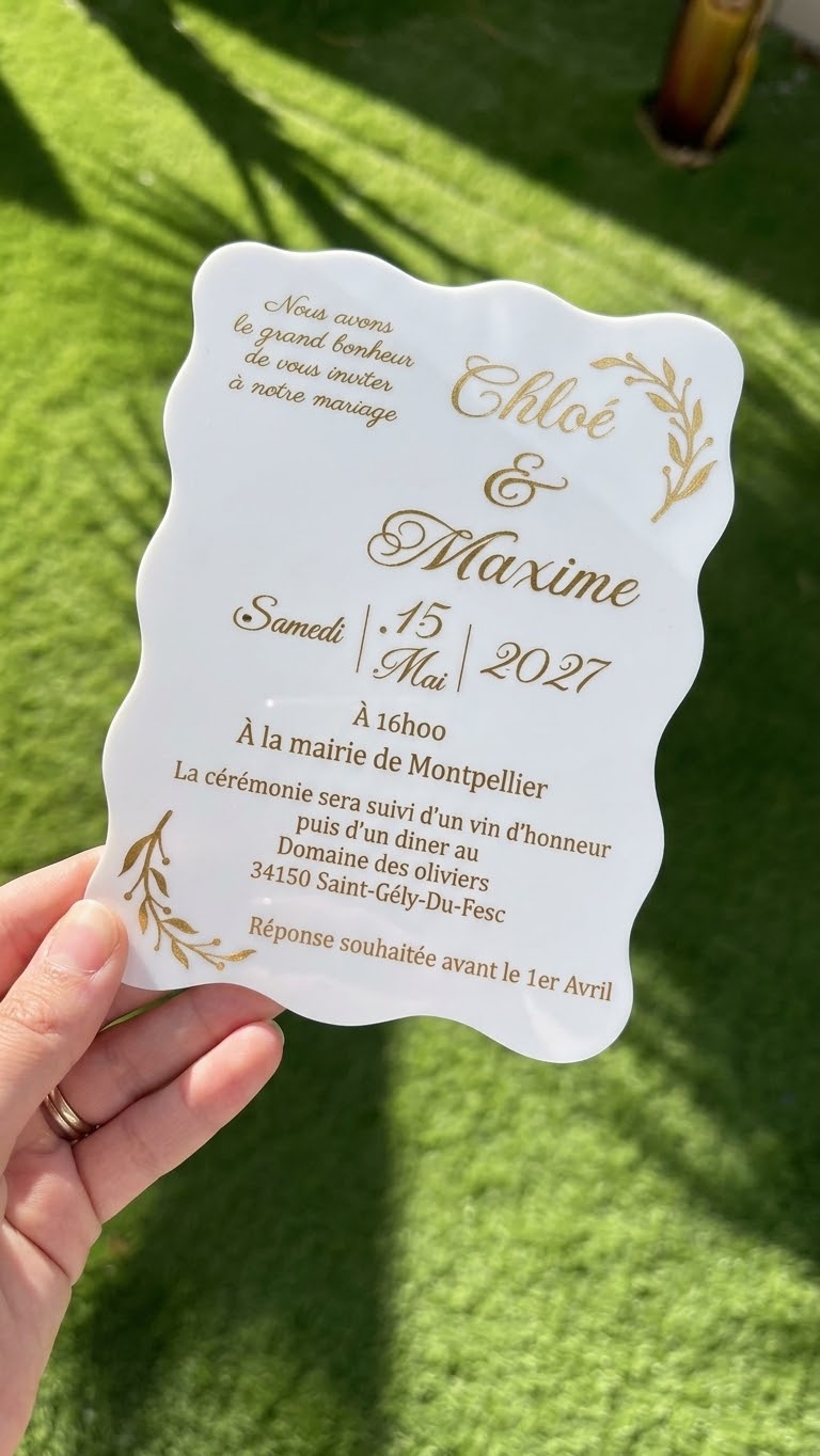 Faire-part de mariage plexiglas blanc – photo 1 | Mapinou