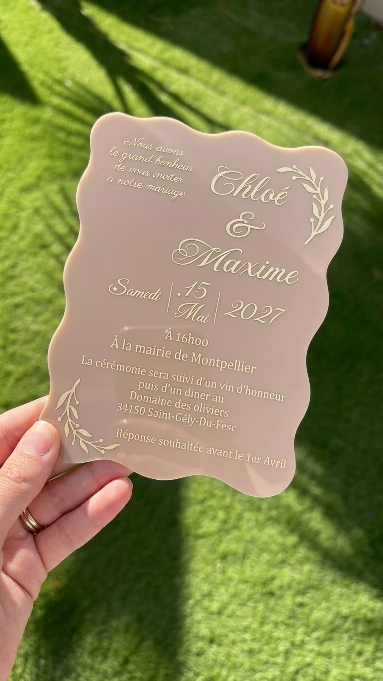 Faire-part de mariage plexiglas nude bord vague – photo 1 | Mapinou