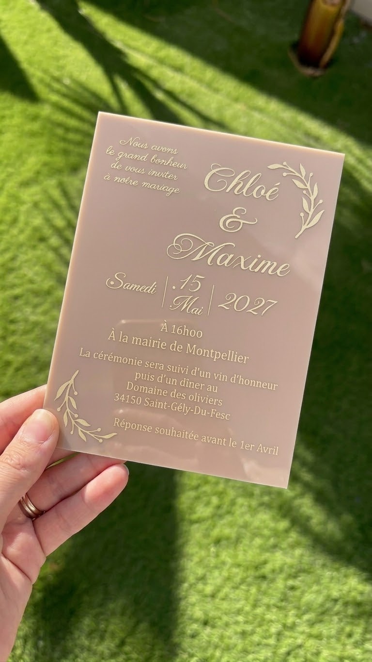 Faire-part de mariage plexiglas nude bord carré – photo 1 | Mapinou