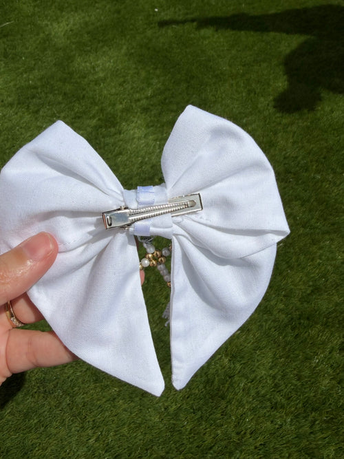 Barrette à cheveux croix perlé blanc & dorée